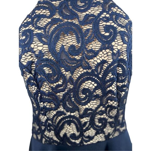 B Darlin Formal Dress size 9/10 Halter Open Back Navy Shimmer Lace Cocktail - Picture 7 of 16